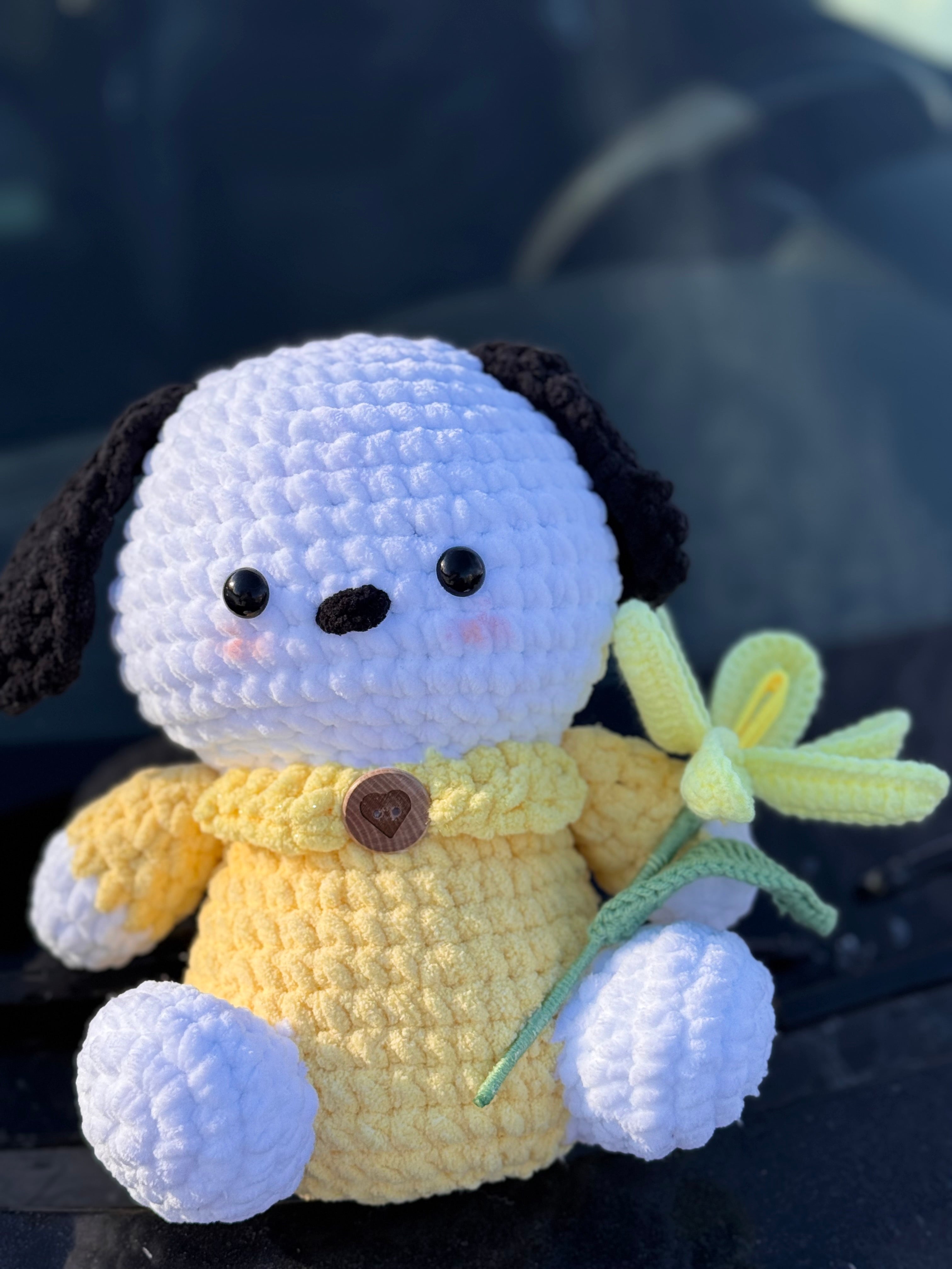 Chibi Dog Plush with opening tulip